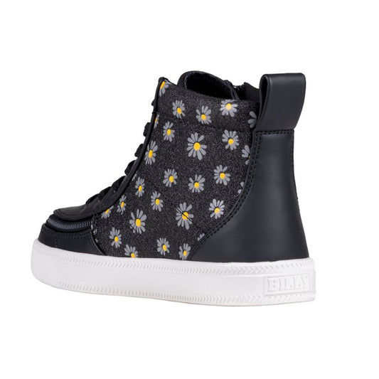 Billy Footwear (Toddlers) - High Top Black Daisy Faux Leather Shoes - Footwear