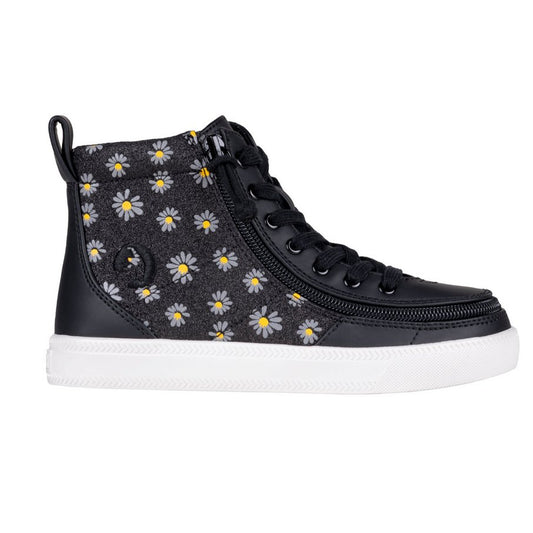 Billy Footwear (Toddlers) - High Top Black Daisy Faux Leather Shoes - Footwear
