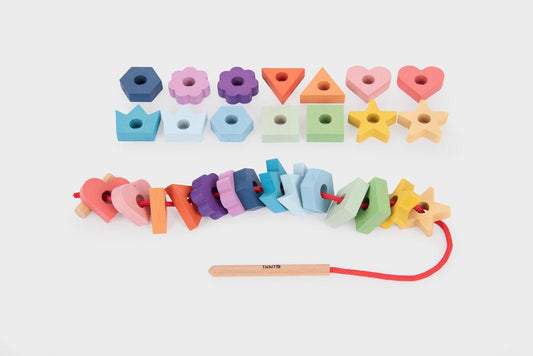 Rainbow Wooden Lacing Shapes - Learning Resource