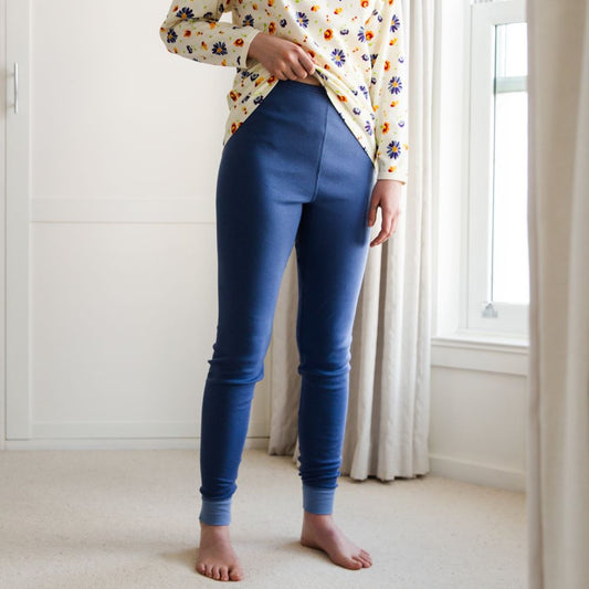 Adult PJ Bottom in Swedish Blue Trim -100% Organic Cotton - Bodyvests and Sleepwear