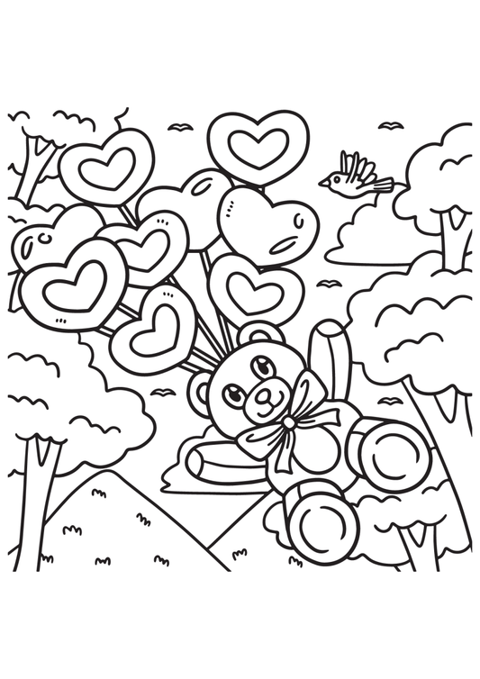 Teddy Hearts Valentines Colouring In Sheet - Downloads